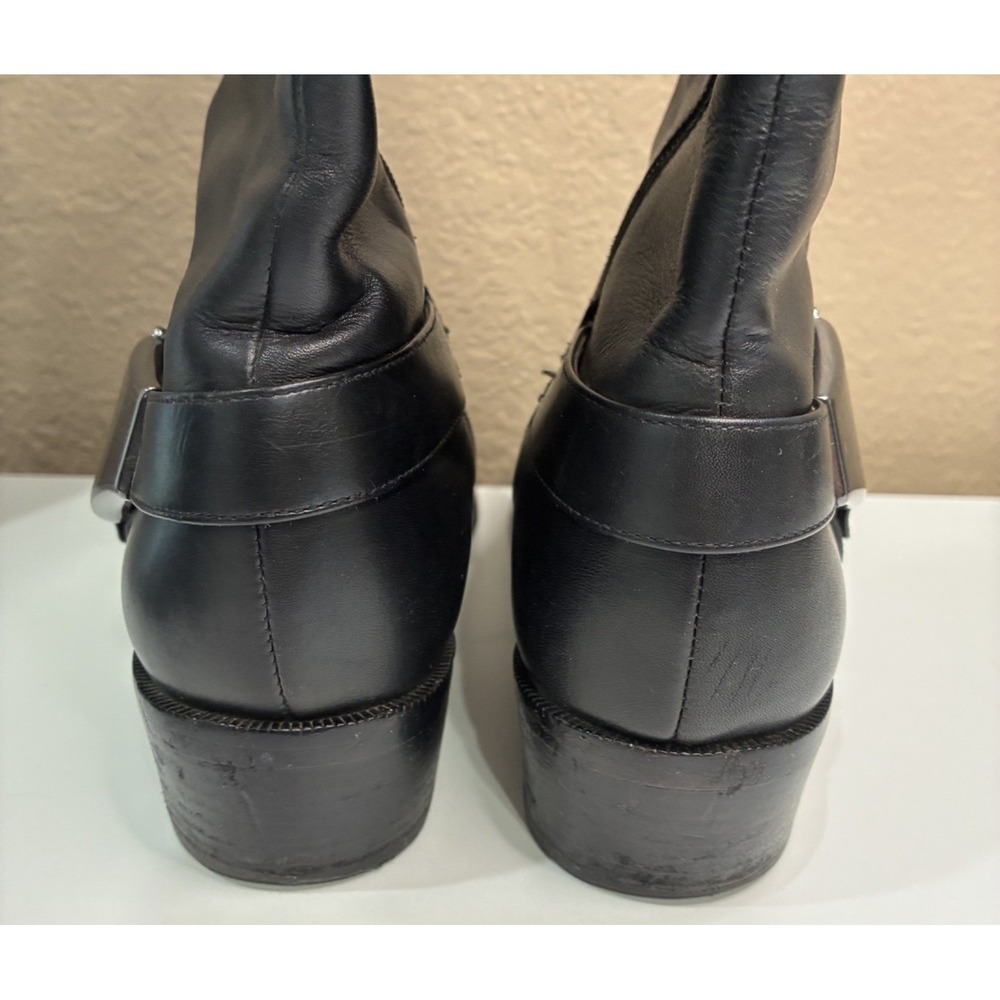 Via Spiga Black Leather Boot Silver Harness Buckle Knee High with Zipper Size 8 - Picture 13 of 16